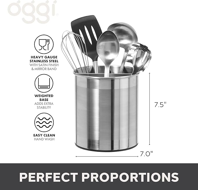 Oggi Jumbo Stainless Steel Rotating Utensil Holder