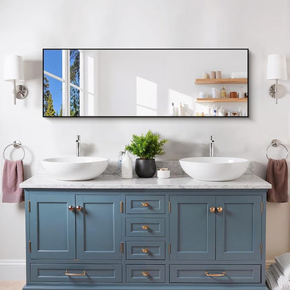 Black Bathroom Mirror for Wall, 16x48 Inch Rectangle Mirror
