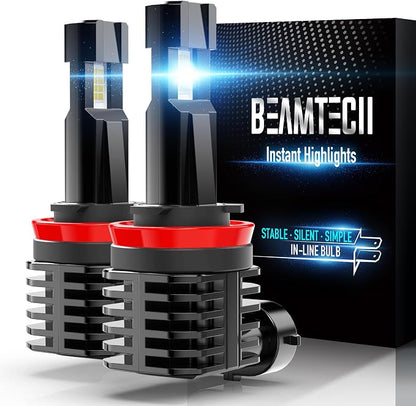 BEAMTECH H11 Bulb, H8 H9 Fog Light Fanless in Line 6500K White Pack of 2