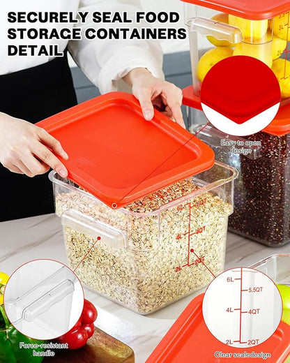 6QT Clear Food Storage Containers: 8 PCS[Food Grade][Hot&Cold Resistant] NSF Food Storage Containers with Lids for Home Restaurant Kitchen Storage Pizza Proof Dough, BPA Free (N5)