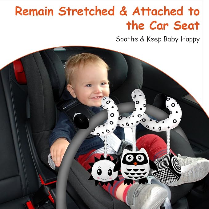 Baby Spiral Hanging Stroller and Car Seat Toys for Babies 0-6 Months Newborn Plush Activity Toys for Bed Bassinet Crib Baby Carrier Gifts (owl)