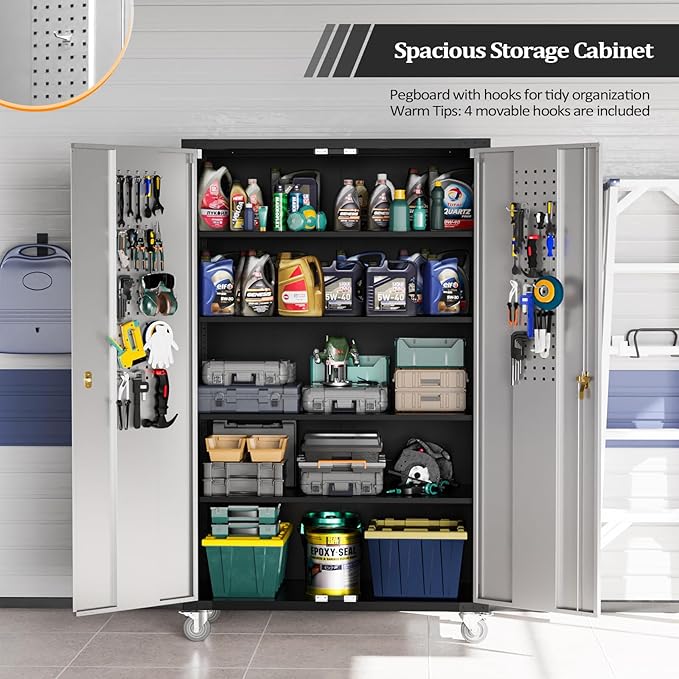 VINGLI Upgraded Wide & Deep Garage Storage Cabinet, Metal Storage Cabinet
