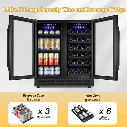 30 Inch Wine and Beverage Refrigerator Black- Dual Zone Beverage Fridge Under