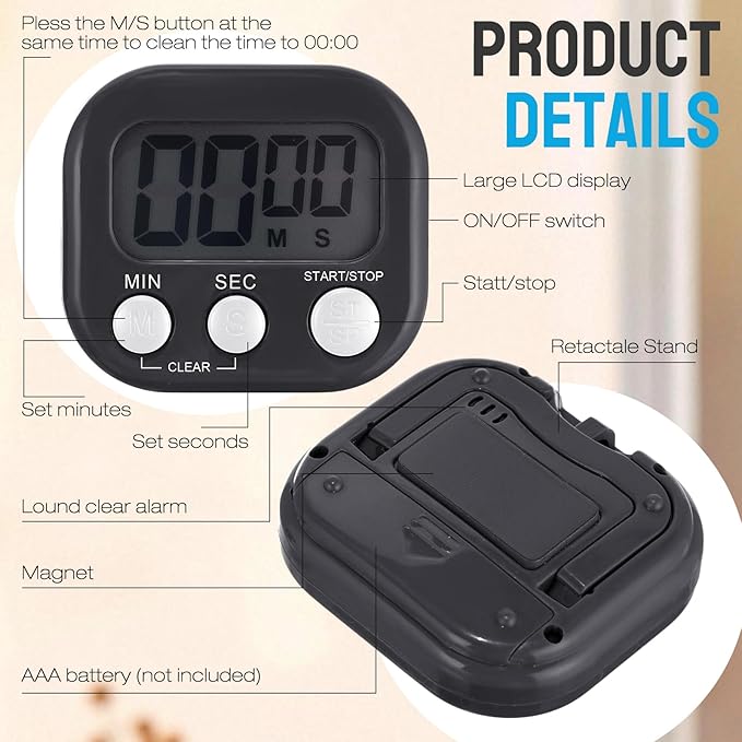 Leumoi 24 Pcs Digital Kitchen Timers Bulk Small Magnetic Timer On/Off Switch