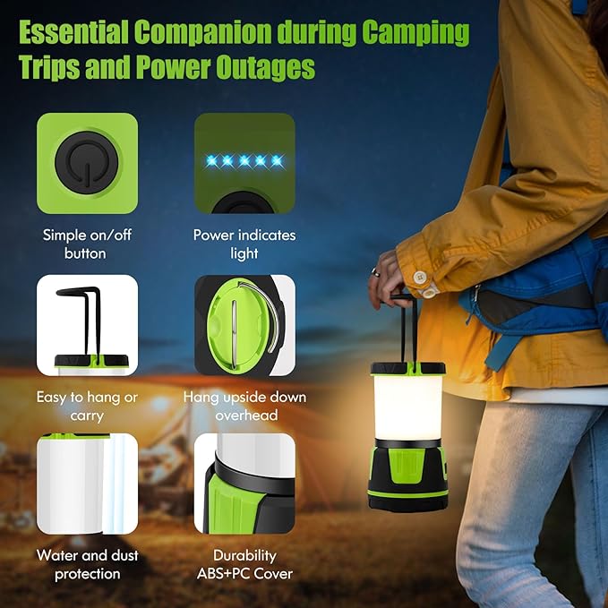 Rechargeable Camping Lantern 3000 Lumens ??LED Flashlight with 5 Modes, IP54 Waterproof, 7500mAh Battery, Portable Bright Light for Power Outages, Emergencies, Hurricanes & Hiking