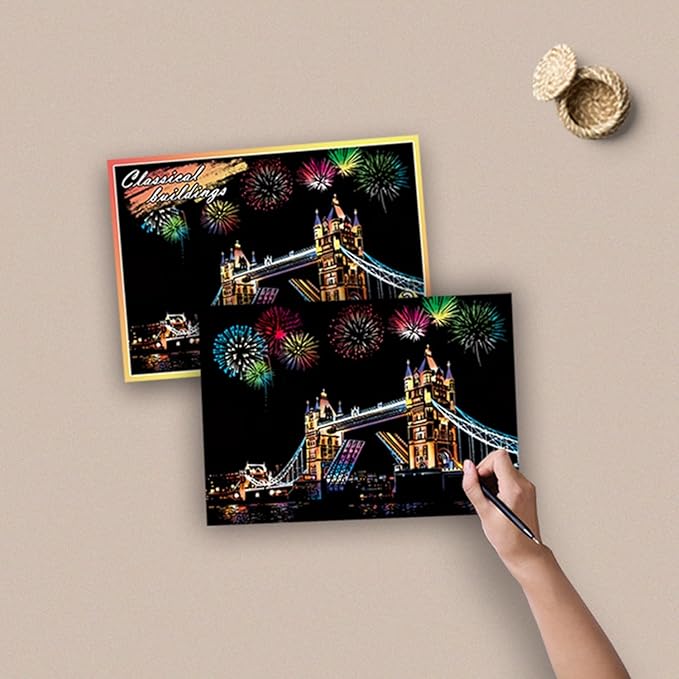 Georgie Porgy Scratch Paper Art Set DIY Arts and Crafts Kits for Kids Adults Magic Rainbow Scratch Postcards for Christmas Birthday Gift with Scratching Tools Kit (Classical Ancient Modern City)