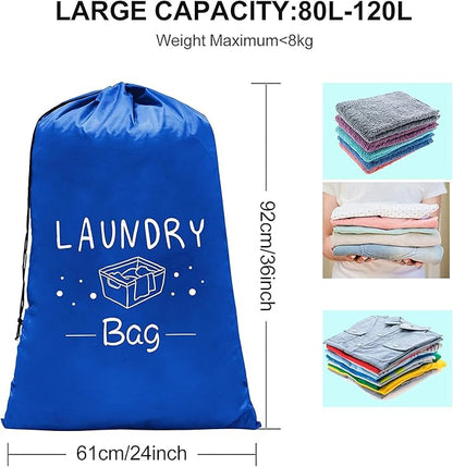 Sylfairy 2 Pack Extra Large Travel Laundry Bag, 24" x 36" Rip-Stop Dirty Clothes Organizer with Drawstring, Heavy Duty Travel Laundry Bag, Large Laundry Hamper Liner, Machine Wash (Navy+Black)