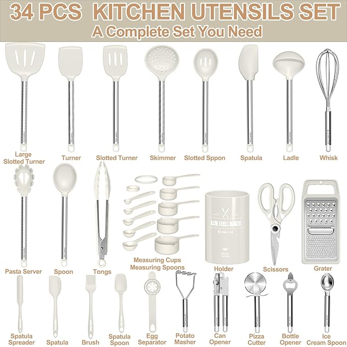 Kitchen Utensils Set-Umite Chef 34 Pcs Silicone Cooking Utensils Set