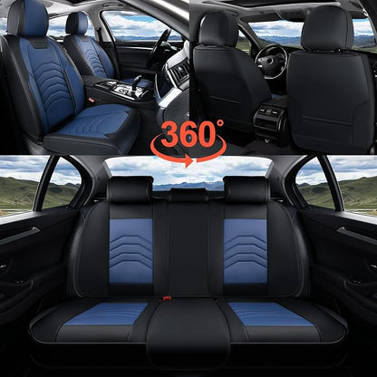 Coverado Car Seat Covers Full Set, Universal Seat Covers for Cars, Car Seat Protector Waterproof, Nappa Car Seat Cushion, Car Seat Covers Front Seats and Back Fit for Most Cars Trucks SUV, Black&Blue