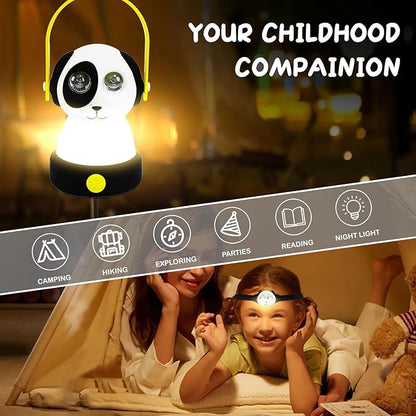 Outdoor Kids Camping Lanterns & Headlamp Set, Battery Powered Night Light, Lightweight LED Equipment, Birthday Christmas Gift (Dog Set)