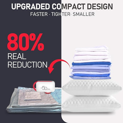 VMstr 9 Pack Vacuum Storage Bags for Travel, Carry-on Size Space Saver Bags for Luggage Clothes and Clothing Compression Packing, High Pressure Electric Pump(DC Power)