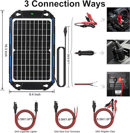 SUNER POWER Waterproof 12W 12V Solar Battery Charger & Maintainer Pro, Built-in