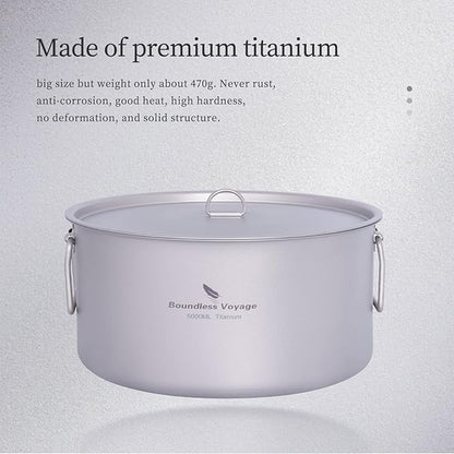 Boundless Voyage Outdoor Camping Titanium Pot 5.0L Stockpot with Lid Folding Handle Hiking Picnic Portable Big Capacity Soup Pot Home Kitchen