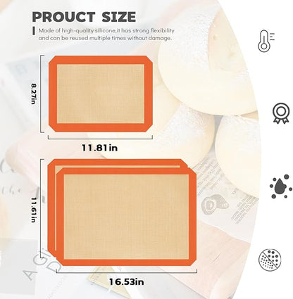 Silicone Baking Mat Set of 3, Silicone Baking Mats Cookie Sheet, Non-Stick Mats