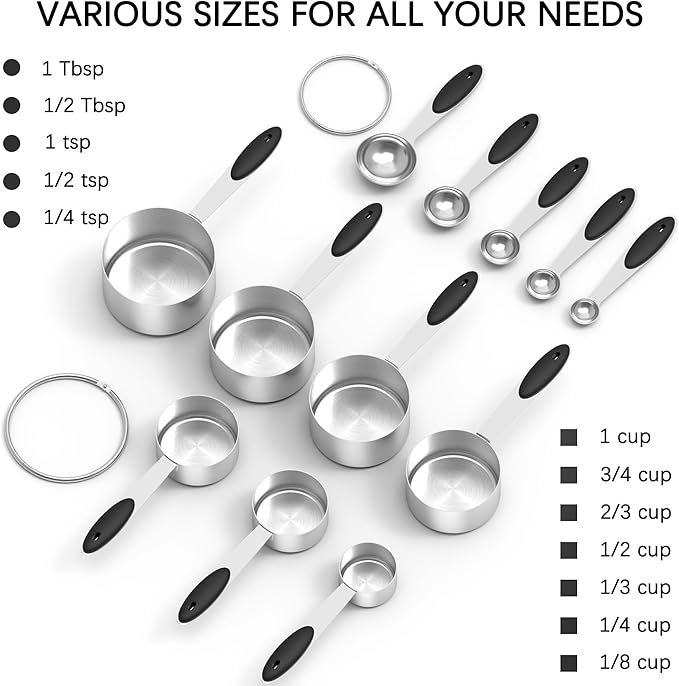 TILUCK Measuring Cups and Spoons Set, Stainless Steel, Kitchen Utensils