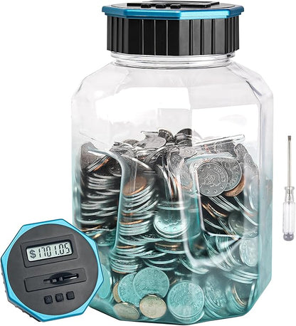 X-Large Piggy Bank for Adults Kids, Vcertcpl Digital Coin Counting Bank with LCD Counter, 2.4L Capacity, Great Coin Counter Bank Money Counting Jar with Total Amount Displayed (G Blue, X-Large)