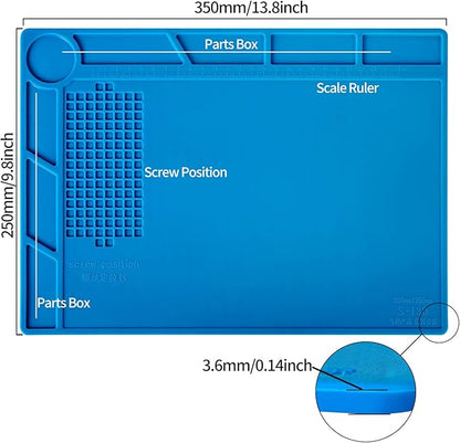 Kaisi S-130 Insulation Silicone Soldering Mat Repair Mat, Heat Resistant Silicone Work Mats 932°F with Scale Ruler and Screw Position for Soldering, CellPhone Electronics Repair, Size: 13.8 x 9.8 inch