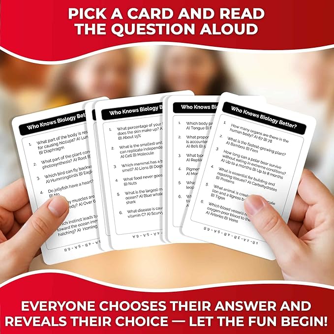 Board Games for Kids 8-12 and Family - Educational Trivia Card Game for Kids Age 8+ - Who Knows Biology Better? - 500+ Questions for Fun Learning and Family Game Night - Science Trivia for Children