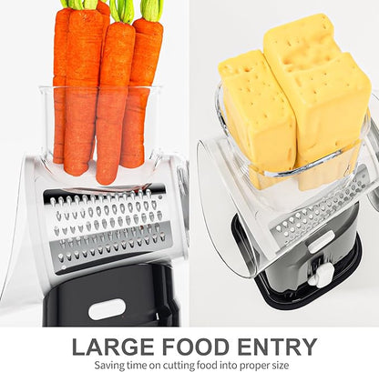 Ourokhome Cheese Grater Hank Crank Cheese Shredder, Mandoline Vegetable Slicer with 5 Interchangeable Blades and Strong Suction Base for Fruit, Vegetables, Nuts Black