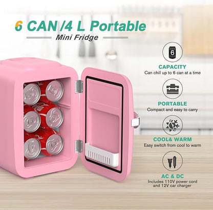 CROWNFUL Mini Fridge, 4 Liter/6 Can Portable Cooler and Warmer Personal