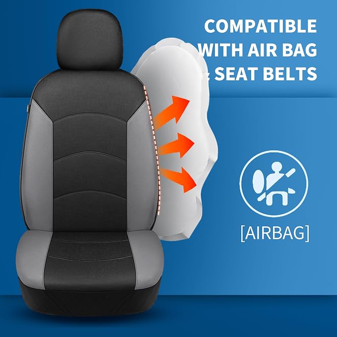 HChengkikz Car Seat Covers Full Set, Waterproof Neoprene Car Seat Covers, Airbag Compatible, Universal Fit for Most Sedans, SUVs, Trucks (Black + LightGray)