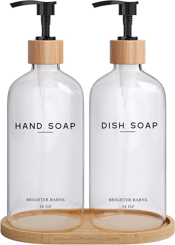 Clear Glass Hand and Dish Soap Dispenser Set by Brighter Barns