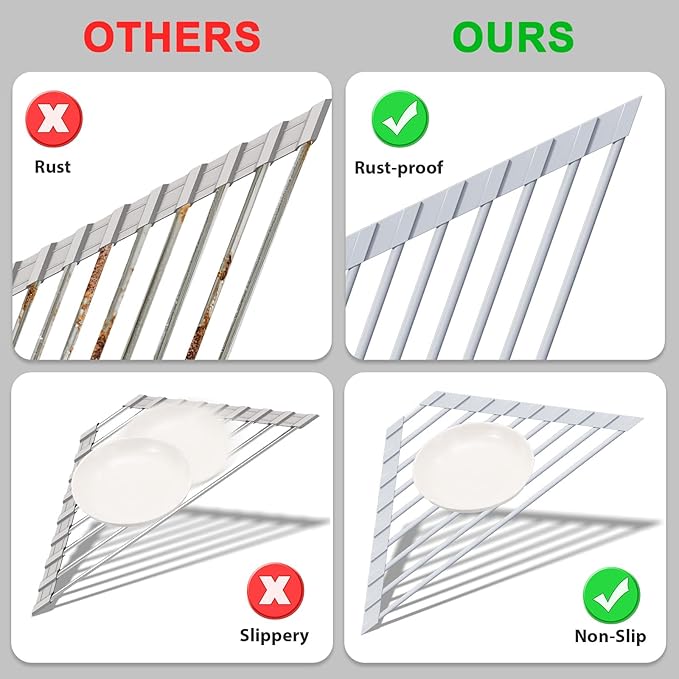 HANZENMA Triangular Sink Rack, Foldable Sink Drying mat, Heat-Resistant