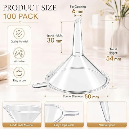 Hoolerry 100 Pcs Small Funnel for Filling Small Bottles Clear Plastic Mini