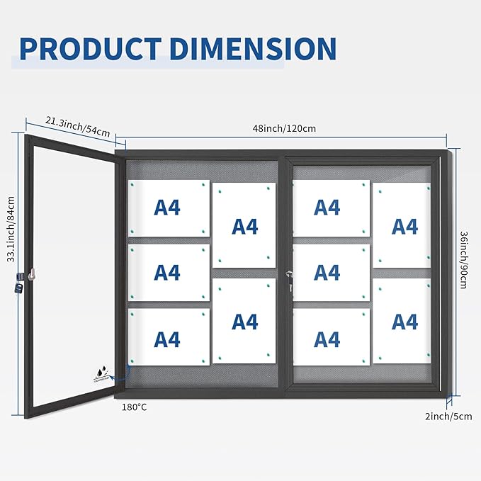 Enclosed Bulletin Board Lockable, Double-Door Weatherproof Outdoor Noticeboard
