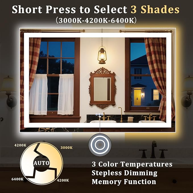 30"x 22" LED Bathroom Mirror, Wall Vanity Mirrors