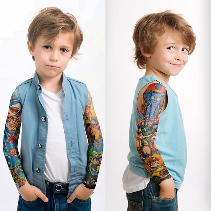52 Sheets Temporary Tattoos Kids Lion Dinosaur Shark Car Dolphins Butterfly Elephant Full Arm Sleeve Fake Tattoos Sticker for Boy Girl