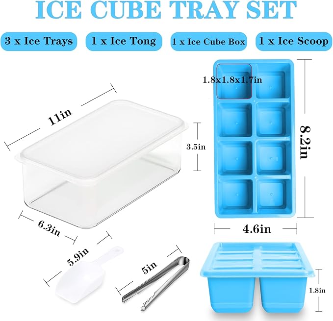 Ice Trays for Freezer with Lid and Bin, JRISBO 6 Pack Silicone Ice Cube Tray