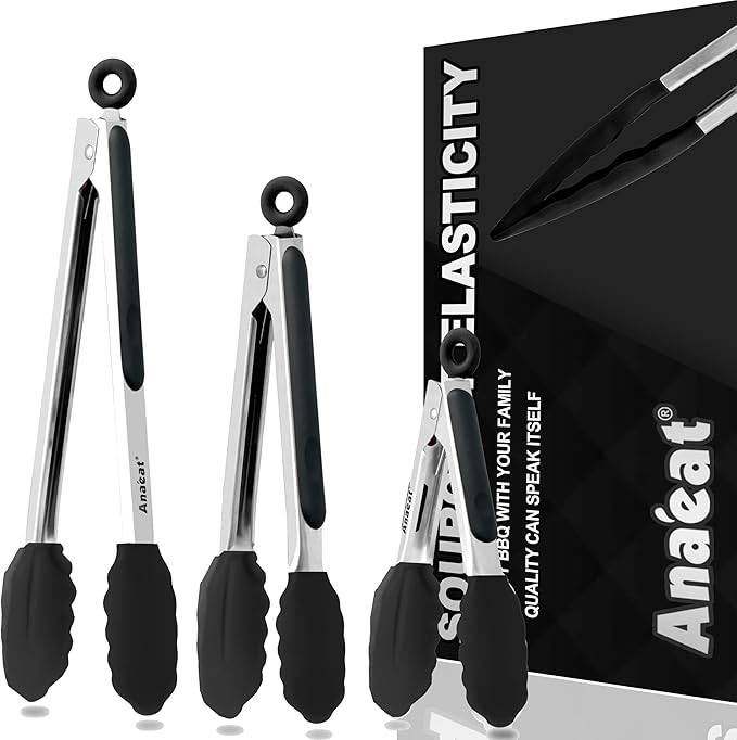 Anaeat Non-Stick Silicone Locking Tong Set of 3