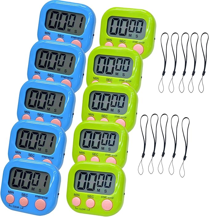 2 Pack Small Digital Kitchen Timer Magnetic Back and On/Off, Classroom Timers