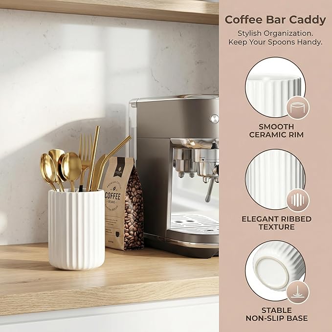Ceramic Spoon Holder for Coffee Bar, Upright Tea Spoon Holder Cup, Coffee