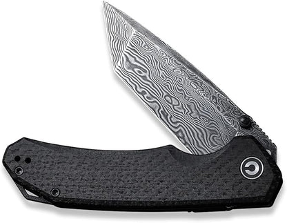 CIVIVI Brazen Pocket Knife,3.5-Inch Tanto Damascus Folding Knife, Micarta Outdoor Camping Hiking Knife with Thumb Studs and Flipper Opener,Unique Tool Gift for EDC Men Women C2023DS-1
