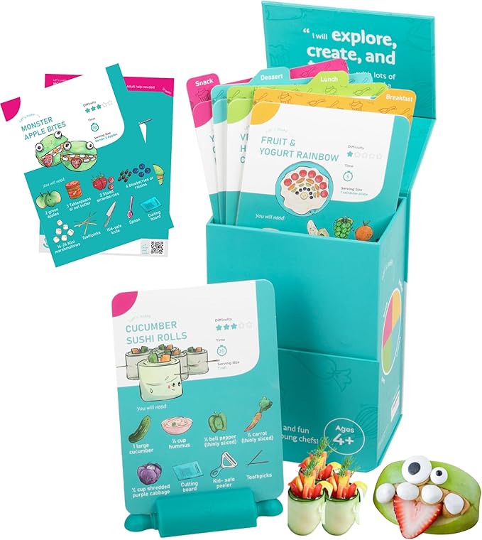 My First Recipe Box for Kids: Montessori-Inspired, Easy-to-Follow Recipes with Visual Guides. Cookbook for Kids Ages 4+ with Storage Box and Recipe Stand.