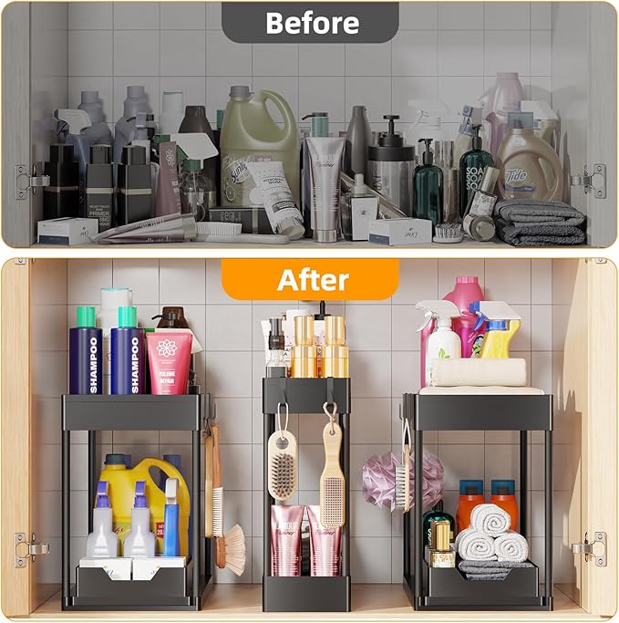 Simple Trending 3 Pack Under Sink Organizer, Pull-Out Cabinet Organizer Drawer