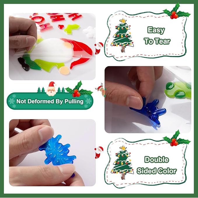 6 Sheet Christmas Window Clings Gel,Snowman,Gingerbread Man,Christmas Tree, Santa Claus, Snowflakes, Christmas Stickers for Glass Windows, Window Clings Christmas Decorations
