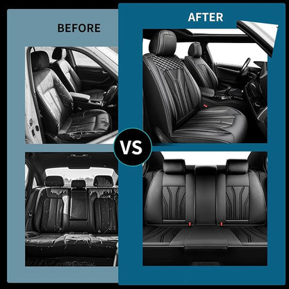 Fit Gladiator Car Seat Covers for Jeep Gladiator 2020-2025 2026 -Full Set Premium Leather, Waterproof & Breathable，All-Weather Seat Cushion Protecto & Airbag Compatible, 5 Seats All Black