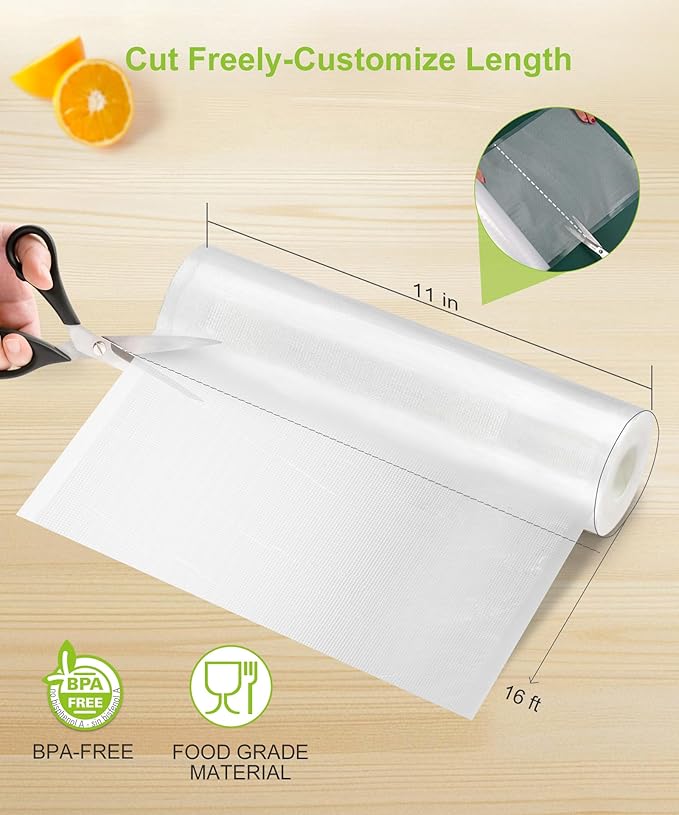 [2025 Upgraded] Bonsenkitchen 6 Rolls 11" x 16' Vacuum Sealer Bags for Food with a Color Box, Easy to Store, Commercial Grade, BPA Free, Great for Food Storage or Sous Vide, VB21