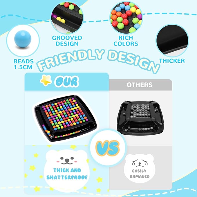 120 Pcs Dual Dual Intellectual Chessboard, Strategy Puzzle Board Game for Kids, 2 to 4 Players Family Travel Party Games, Rainbow Game Marbles Gifts for Boys Girls