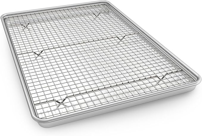 Half Sheet Pans with Rack Set, 13 Inch Commercial Quality Baking Sheet Pan Set