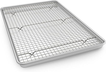 Half Sheet Pans with Rack Set, 13 Inch Commercial Quality Baking Sheet Pan Set