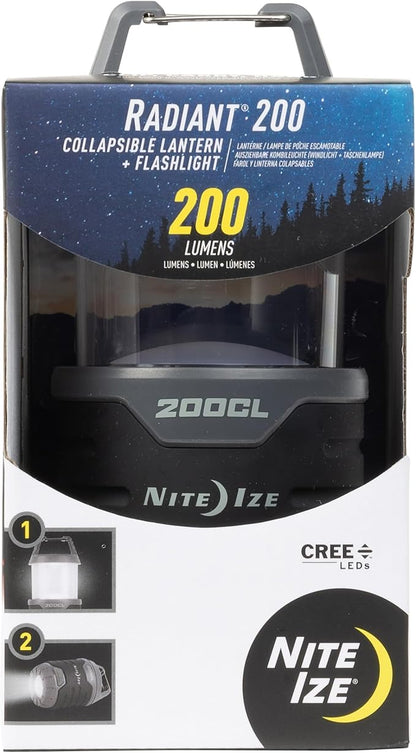 Nite Ize Radiant 200 Collapsible LED Lantern and Flashlight - 200 Lumen Convertible LED Lantern to Flashlight - Compact Essentials for Camping & Hiking Gear