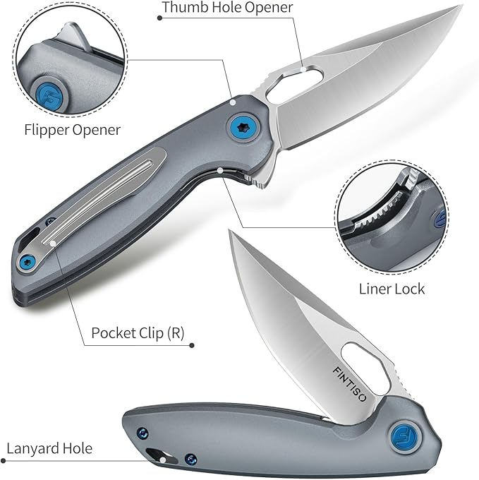 FINTISO Mini Pocket Knife 2.79" Small EDC Knife Premium Swedish 14C28N Blade, Folding Knife with 6061 Aluminum Alloy Handle, Camping Survival Hiking Knives, Best Gift for Men Women, Atlas Series