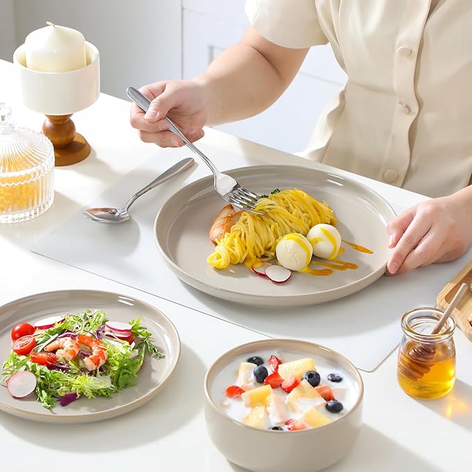 vancasso PLAYA Ceramic Plates and Bowls Sets,18 Pieces Grey Dinnerware Sets for Kitchen,Reactive Glaze Dishes Set for 6, Dishwasher and Microwave Safe
