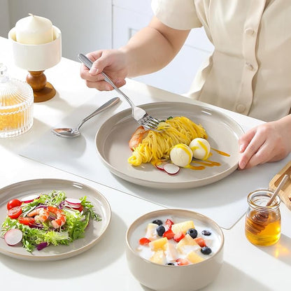 vancasso PLAYA Ceramic Plates and Bowls Sets,18 Pieces Grey Dinnerware Sets for Kitchen,Reactive Glaze Dishes Set for 6, Dishwasher and Microwave Safe