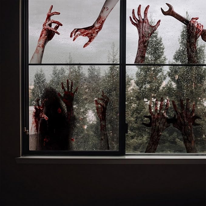 2 Sheets Halloween Window Clings for Glass Window Stickers Double-Side Ghost Window Decals Bloody Arm Ghost Shadow Designs DIY Decoration for Halloween Party Home Office Shop Glass Decor Supplies