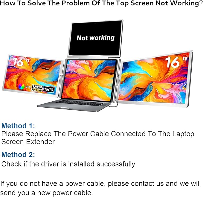 FOPO 16" Laptop Screen Extender Monitor Portable, Quad Monitor, Just 1 Cable